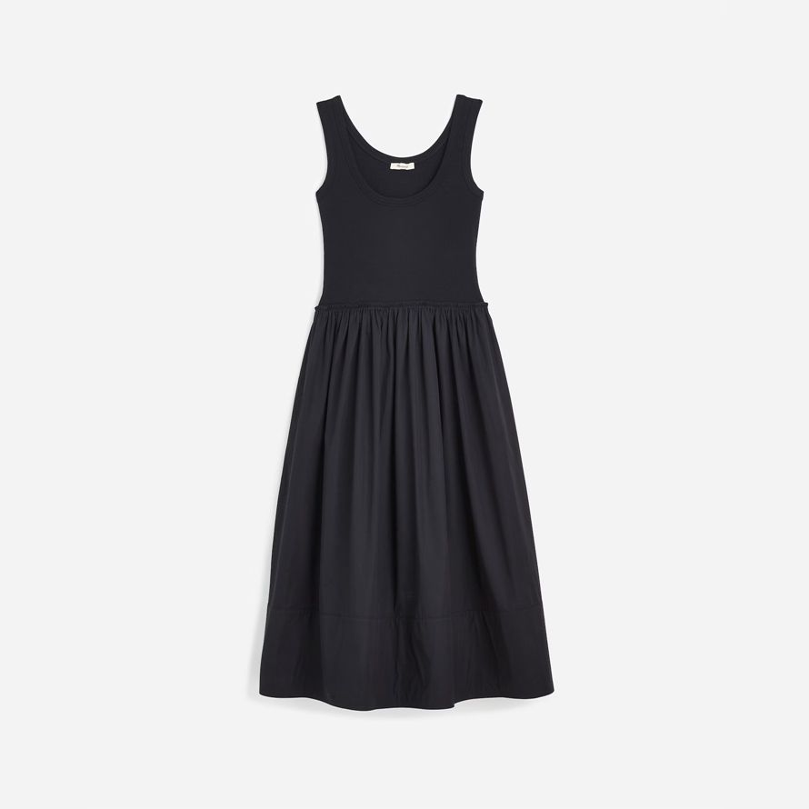 damen madewell gemischt popeline scoopneck maxi-kleid-black