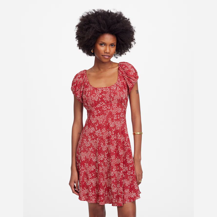 rot weiß madewell geraffte scoopneck mini kleid womens
