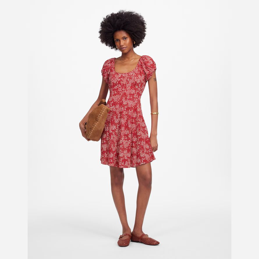 rot weiß madewell geraffte scoopneck mini kleid womens