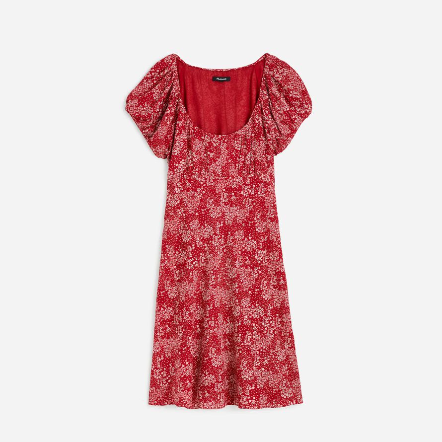 rot weiß madewell geraffte scoopneck mini kleid womens