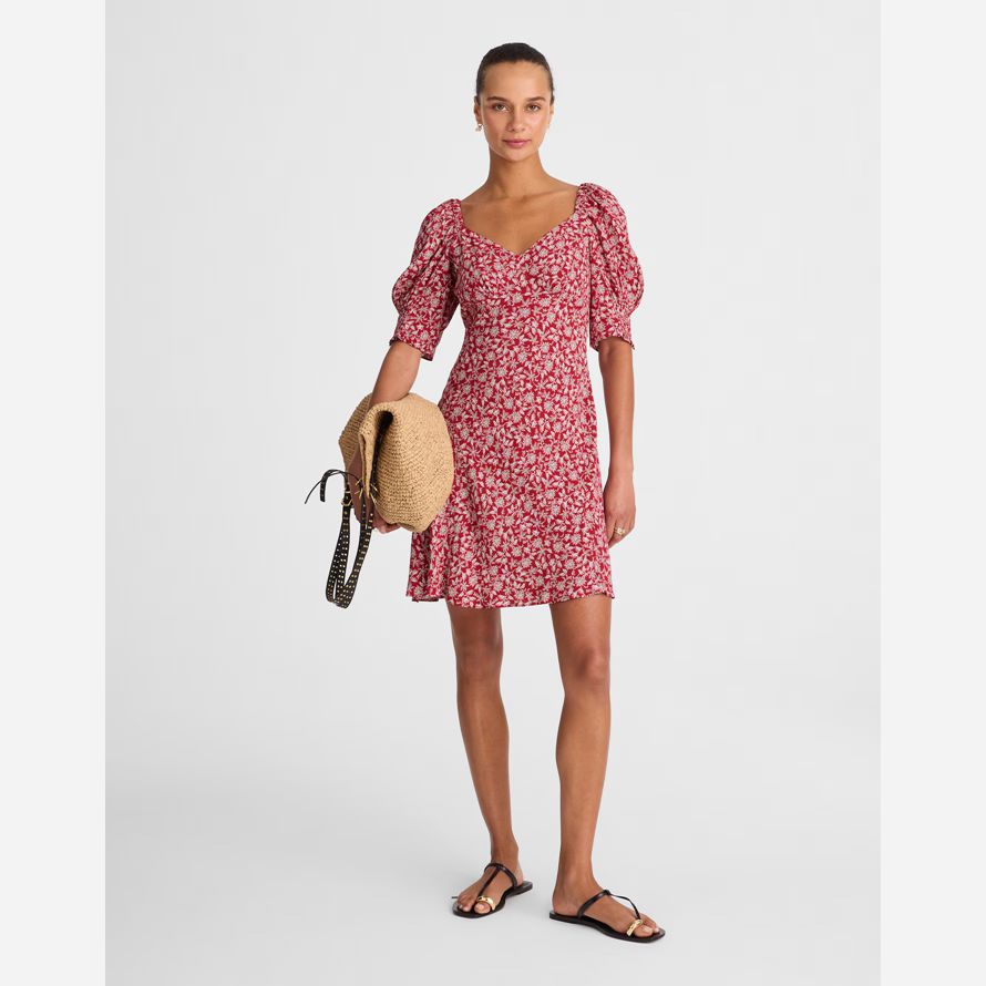 damen madewell puff-sleeve mini dress-red white