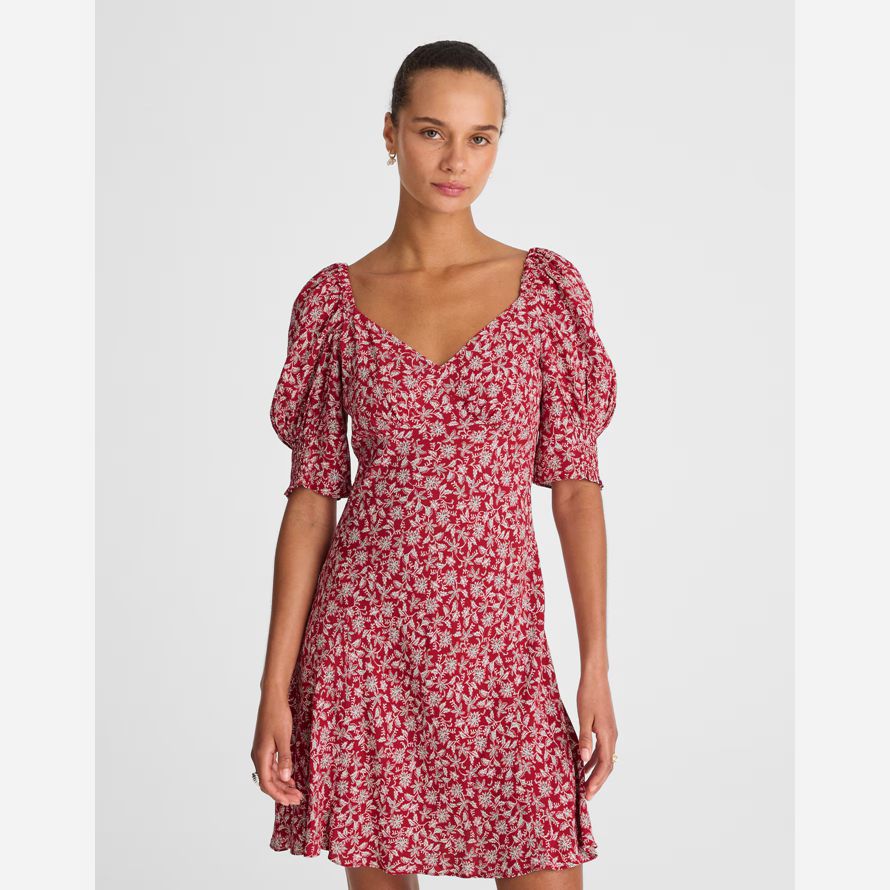 damen madewell puff-sleeve mini dress-red white