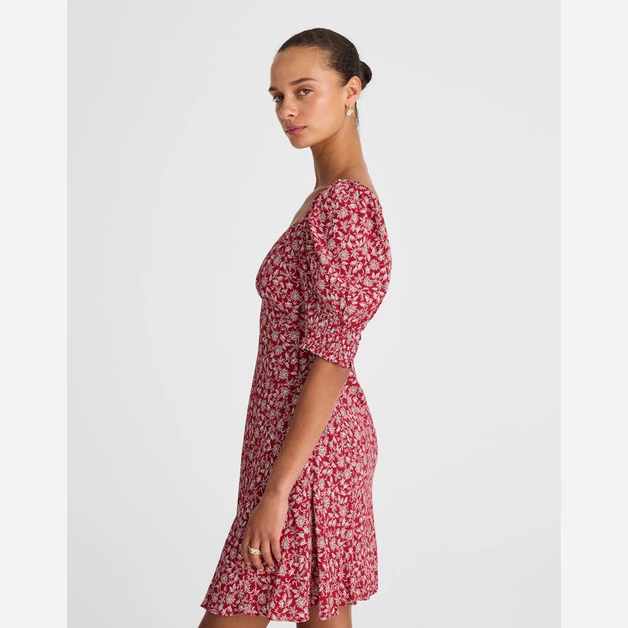 damen madewell puff-sleeve mini dress-red white