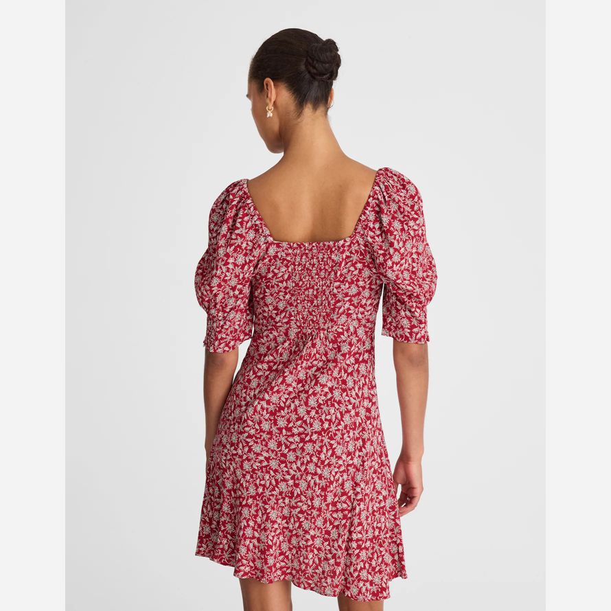 damen madewell puff-sleeve mini dress-red white
