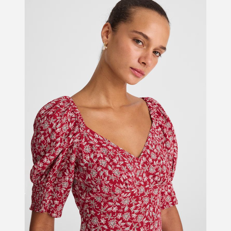 damen madewell puff-sleeve mini dress-red white