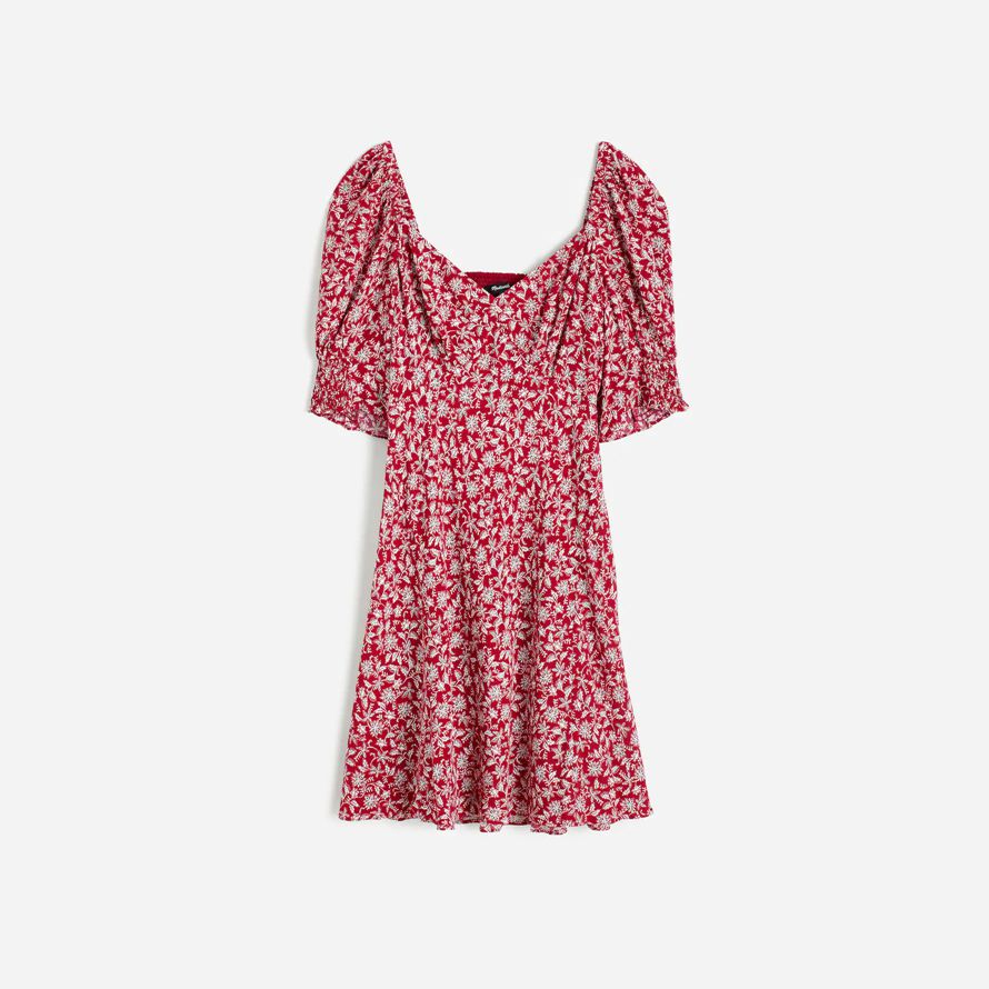 damen madewell puff-sleeve mini dress-red white