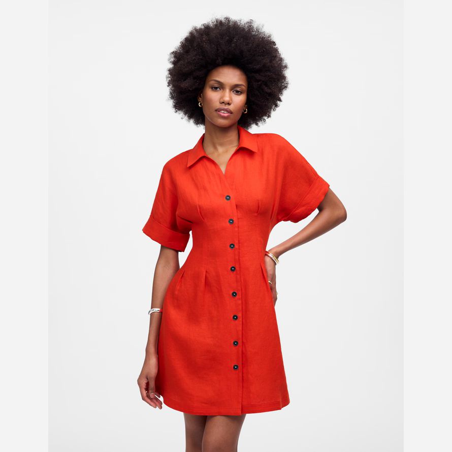 damen madewell pleated mini shirt kleid rot