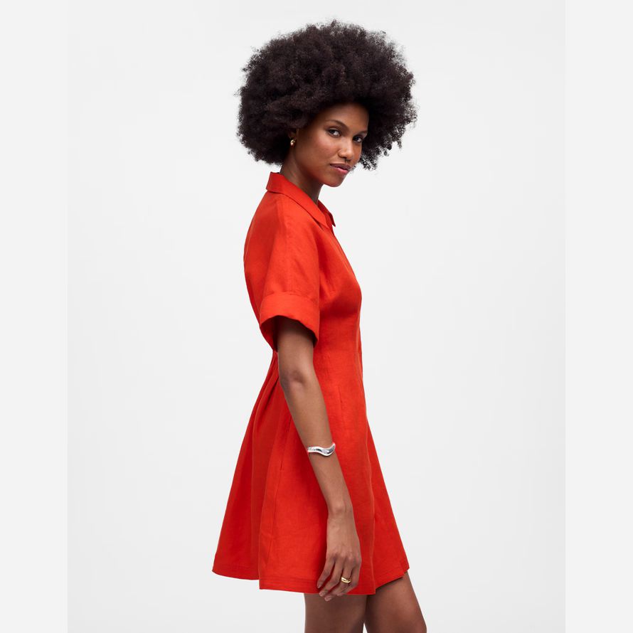 damen madewell pleated mini shirt kleid rot
