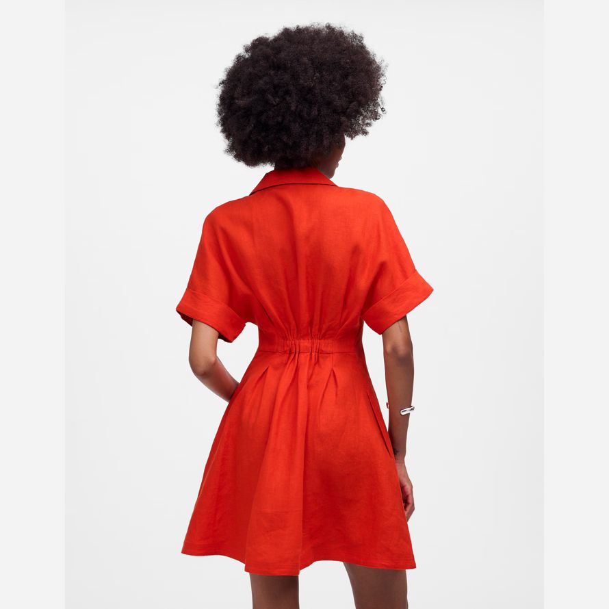 damen madewell pleated mini shirt kleid rot