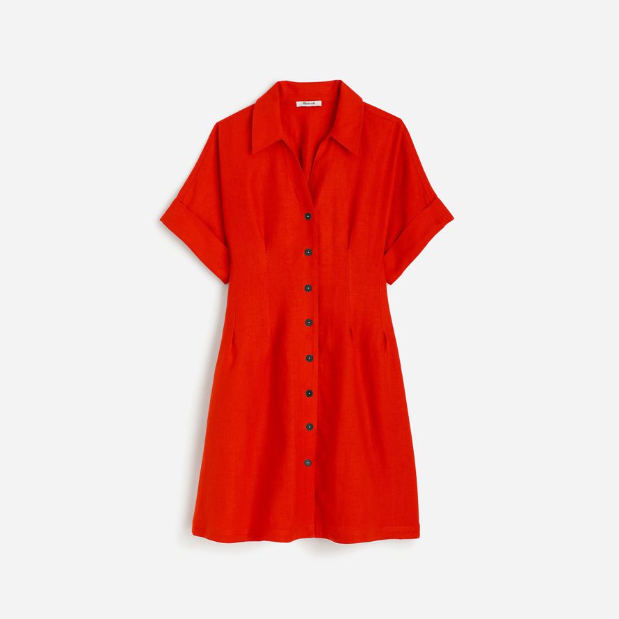 damen madewell pleated mini shirt kleid rot