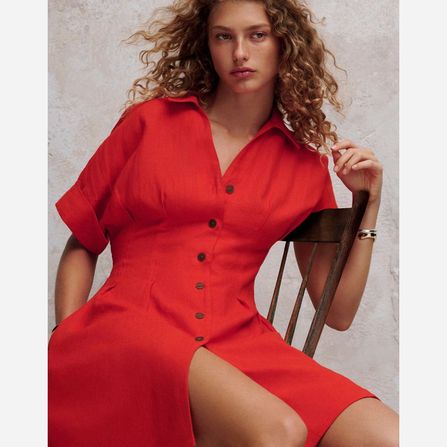 damen madewell pleated mini shirt kleid rot