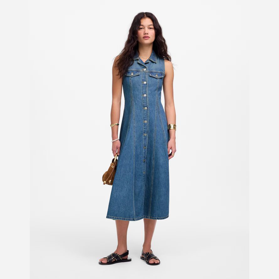 damen madewell pleated midi shirt dress blue