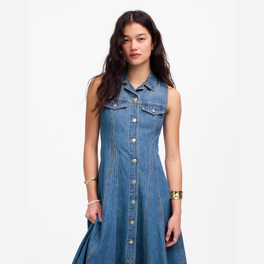 damen madewell pleated midi shirt dress blue