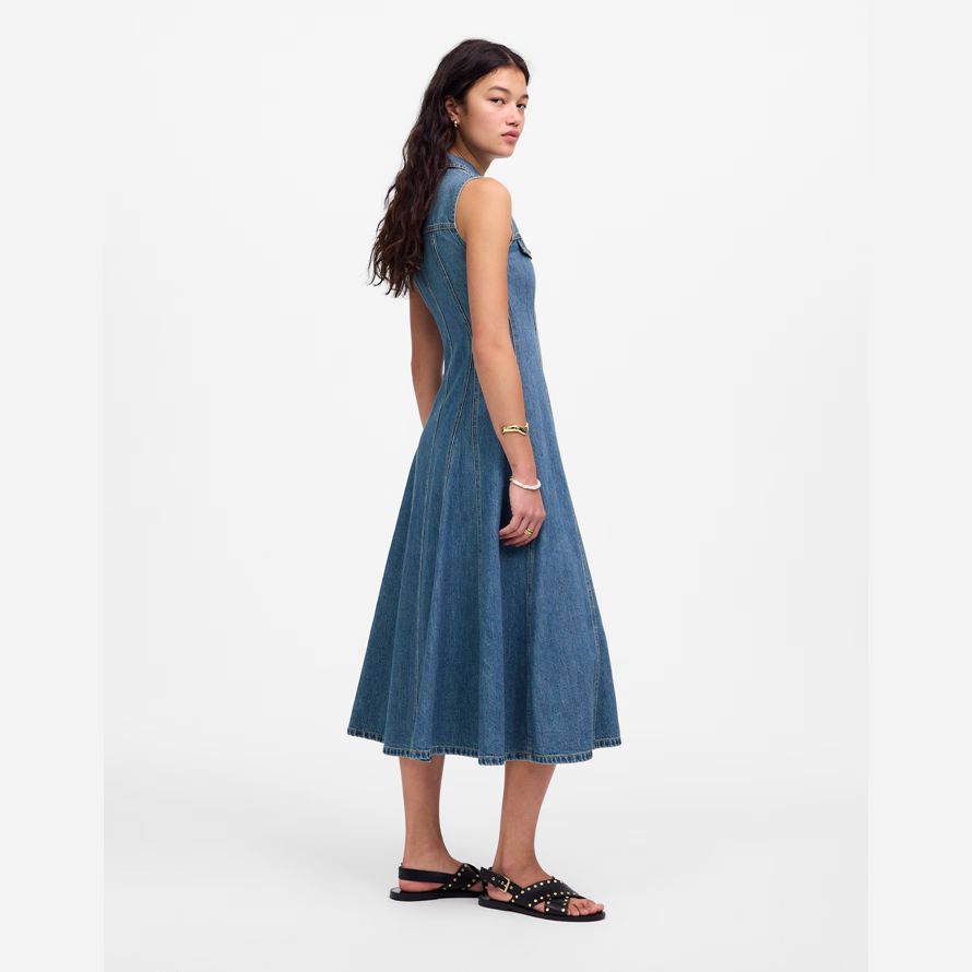 damen madewell pleated midi shirt dress blue