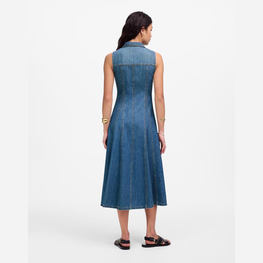 damen madewell pleated midi shirt dress blue