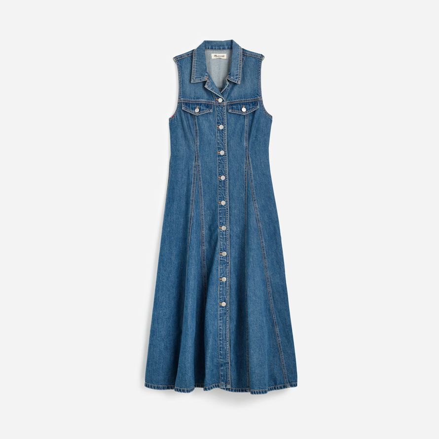 damen madewell pleated midi shirt dress blue
