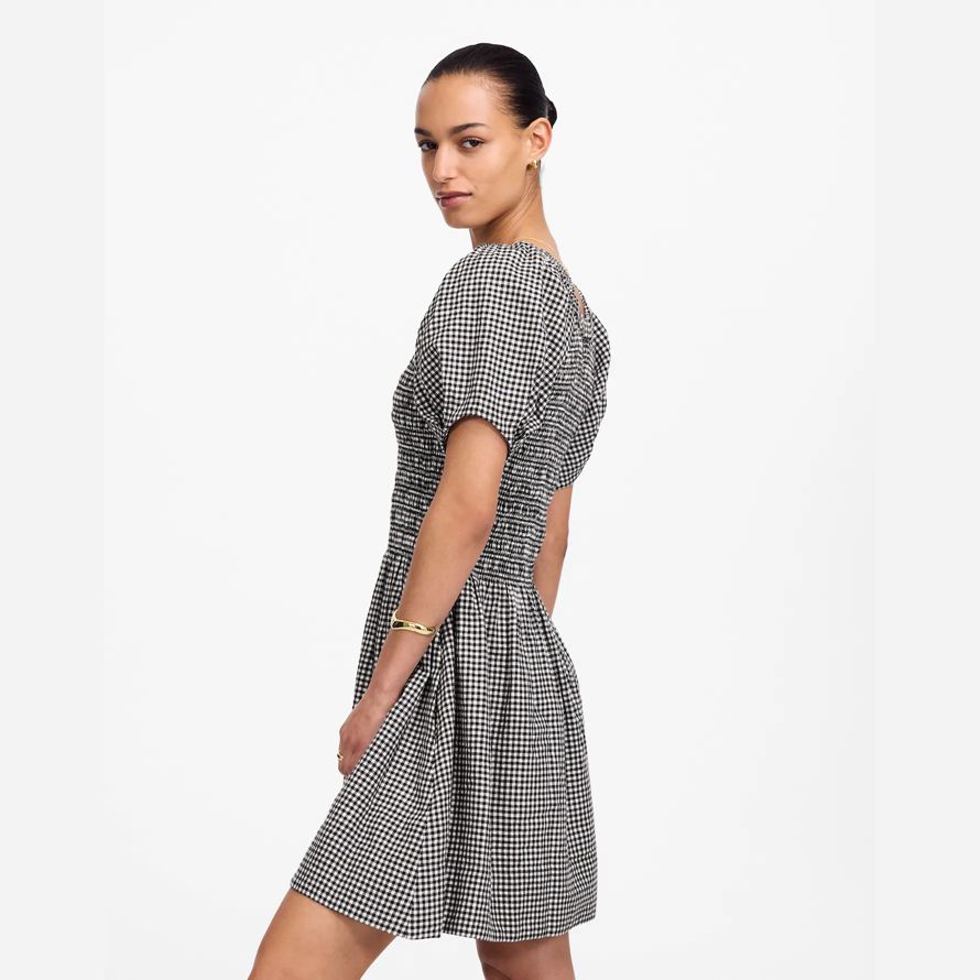 damen madewell gesmokt u-ausschnitt mini kleid schwarz weiß