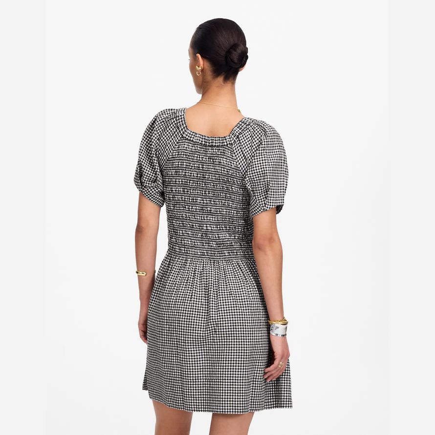 damen madewell gesmokt u-ausschnitt mini kleid schwarz weiß