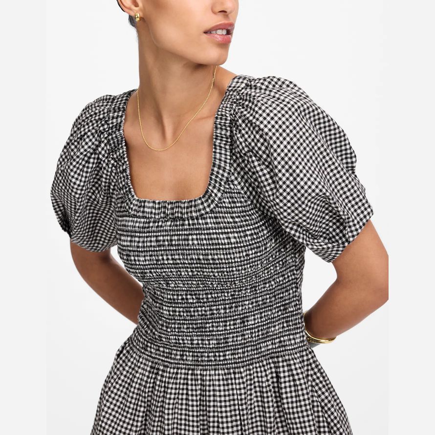 damen madewell gesmokt u-ausschnitt mini kleid schwarz weiß