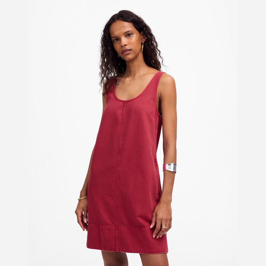 dark red womens madewell denim scoopneck mini kleid