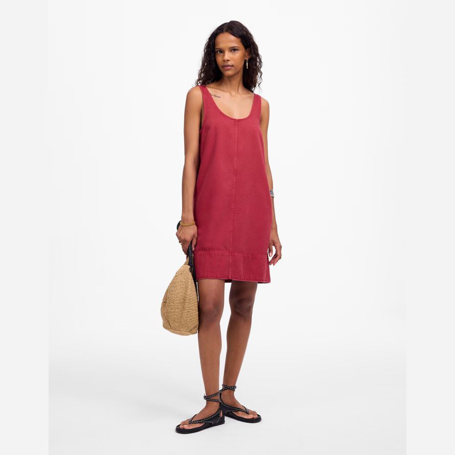 dark red womens madewell denim scoopneck mini kleid