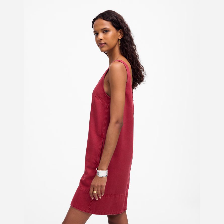dark red womens madewell denim scoopneck mini kleid