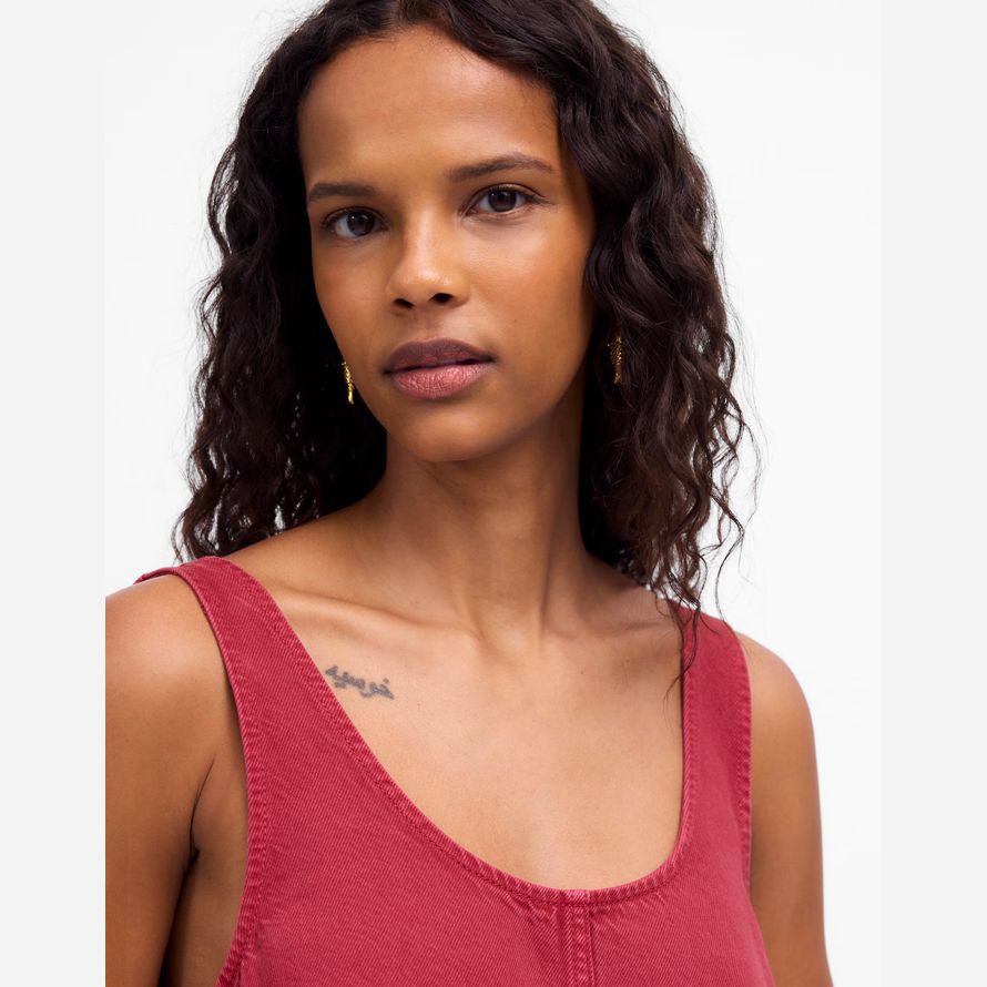 dark red womens madewell denim scoopneck mini kleid