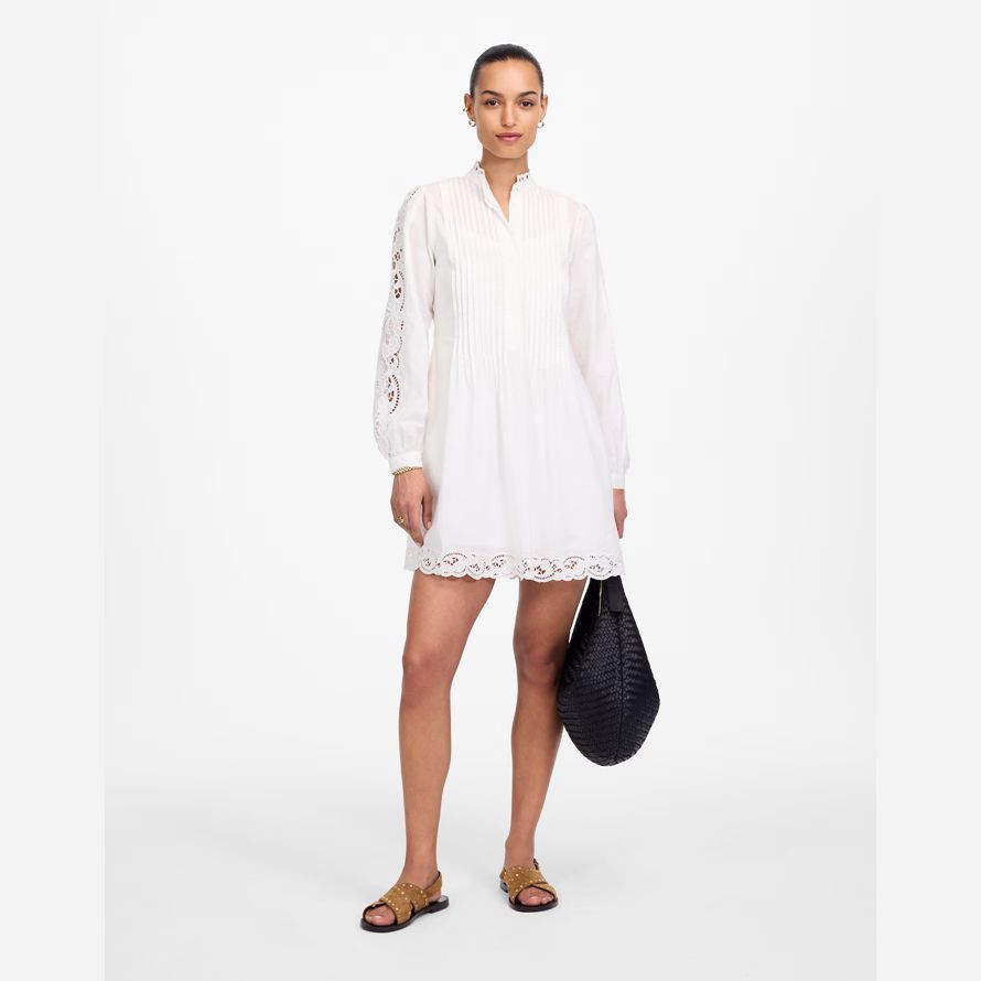 madewell pintucked eyelet mini damen kleid weiß