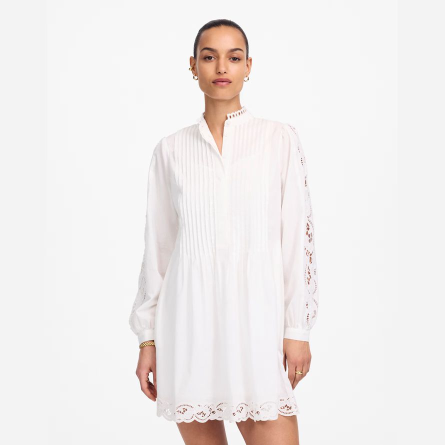 madewell pintucked eyelet mini damen kleid weiß
