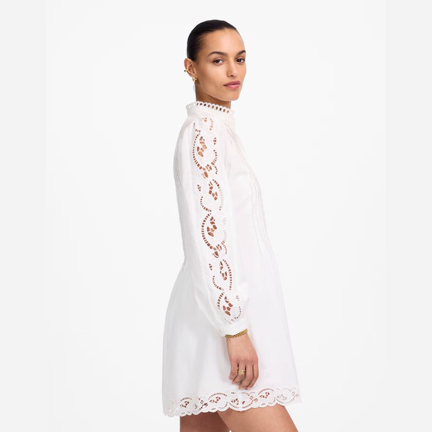 madewell pintucked eyelet mini damen kleid weiß
