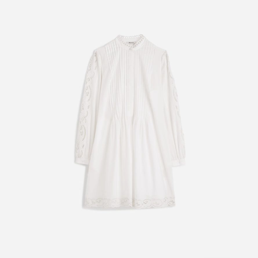 madewell pintucked eyelet mini damen kleid weiß