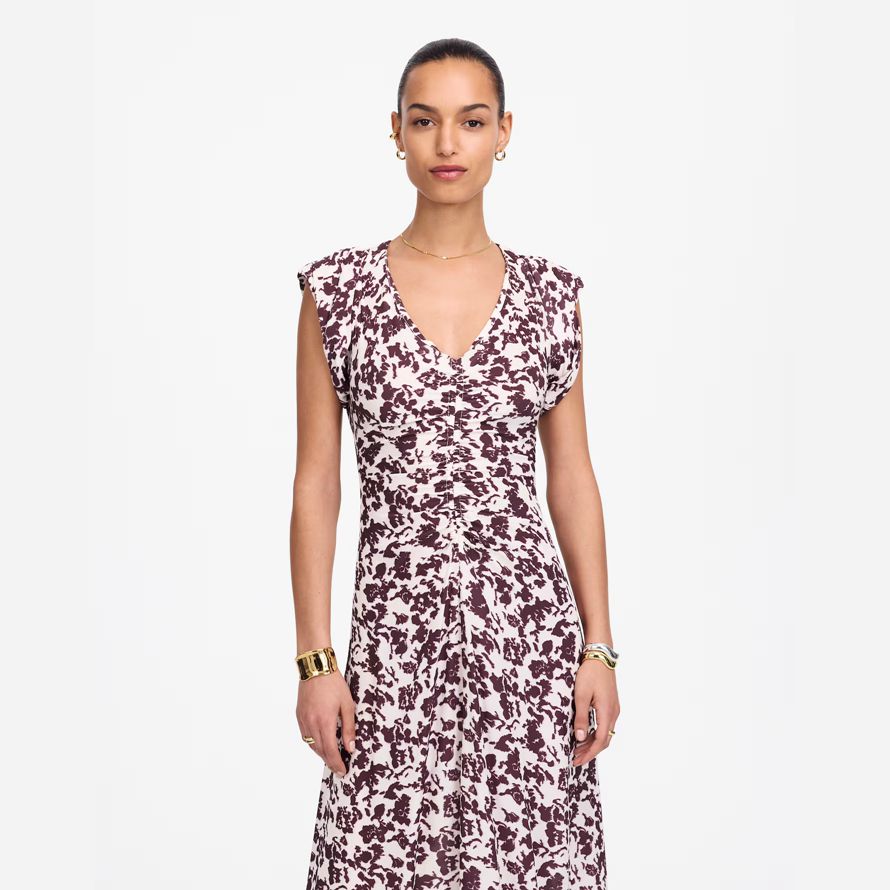 madewell rüschen flattern Ärmel midi-kleid womens beige chocolate