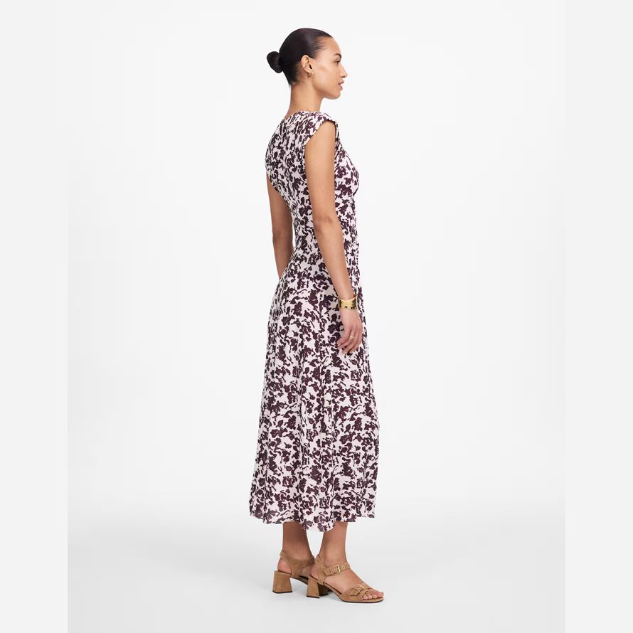 madewell rüschen flattern Ärmel midi-kleid womens beige chocolate