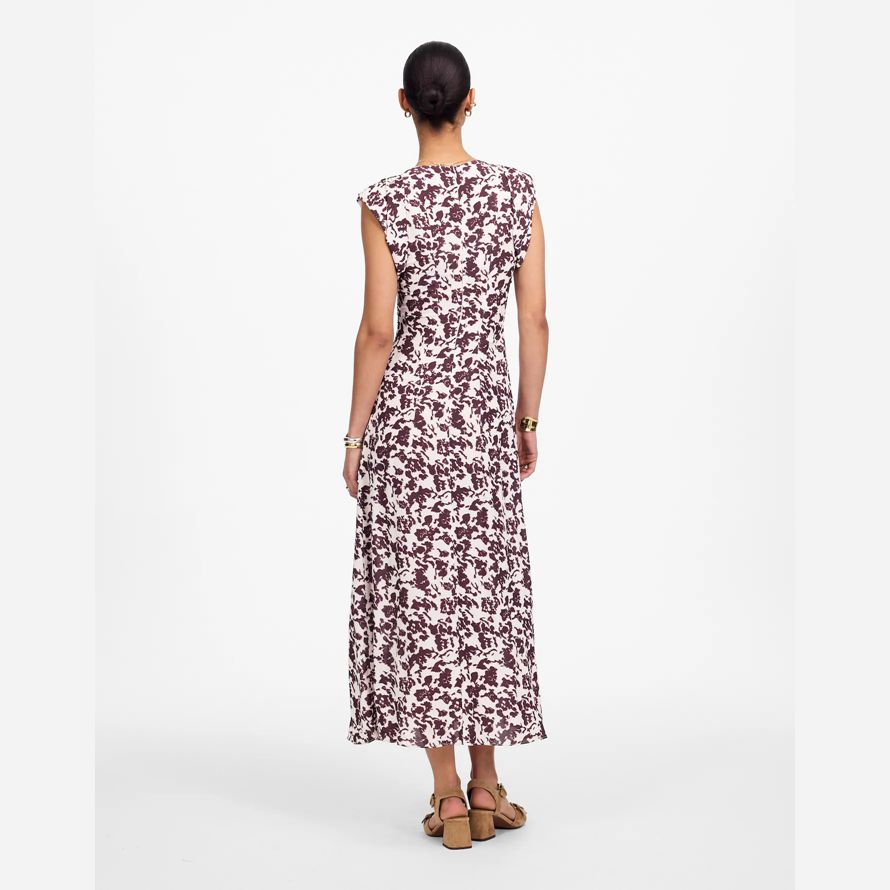 madewell rüschen flattern Ärmel midi-kleid womens beige chocolate