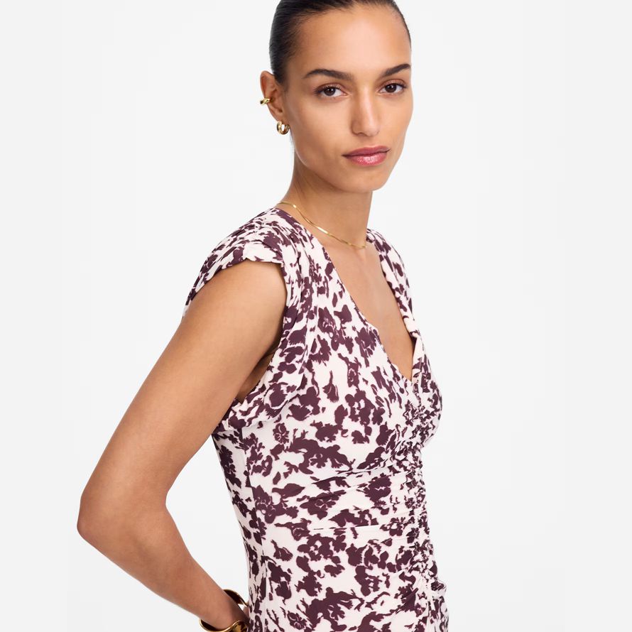 madewell rüschen flattern Ärmel midi-kleid womens beige chocolate