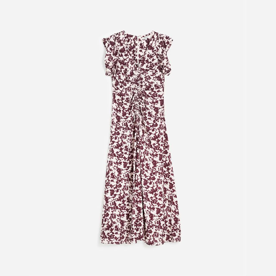 madewell rüschen flattern Ärmel midi-kleid womens beige chocolate