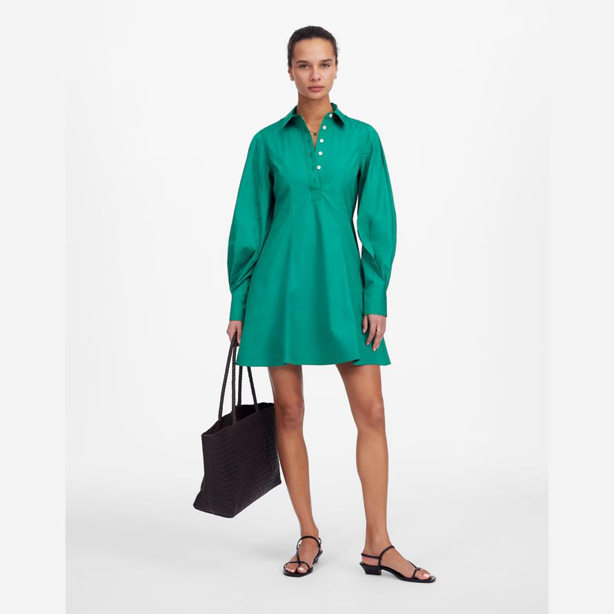 madewell seamed lange Ärmel mini hemd kleid womens green