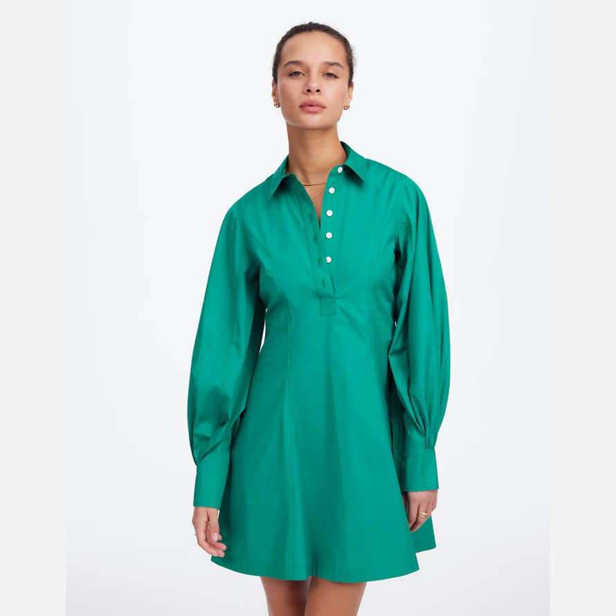 madewell seamed lange Ärmel mini hemd kleid womens green