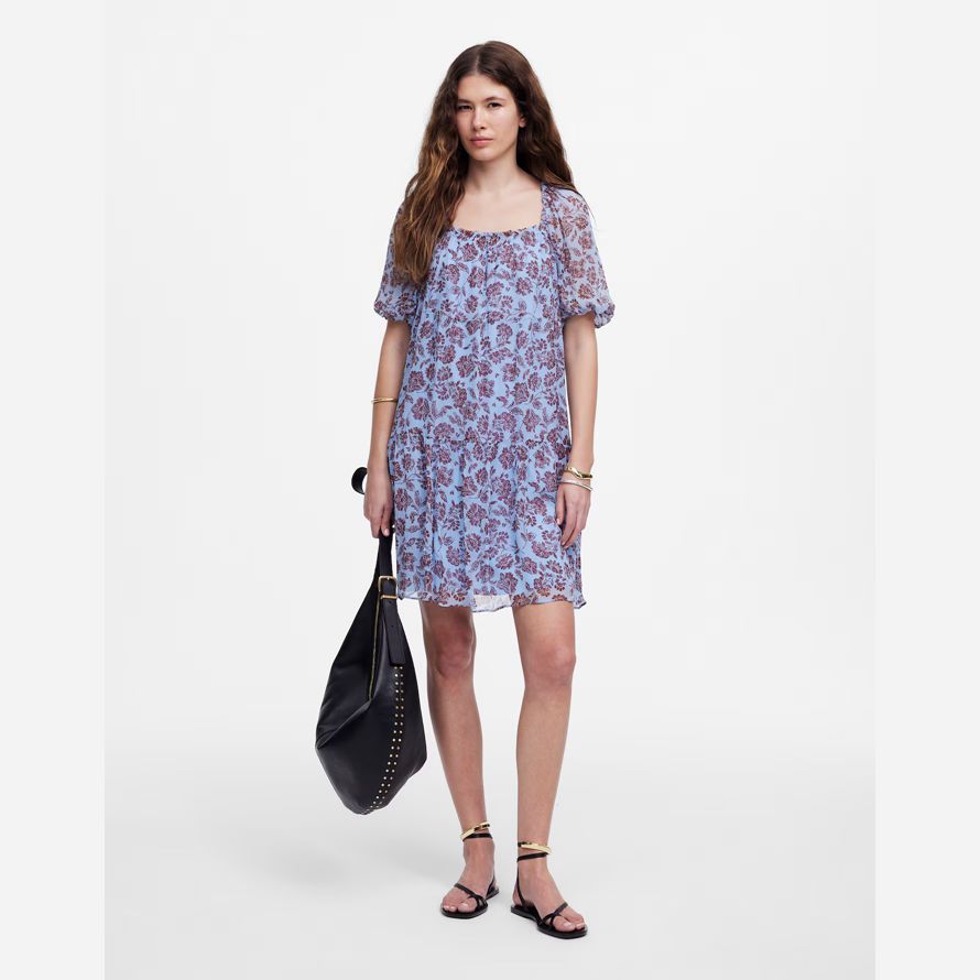 madewell puff-sleeve mini kleid womens blue chocolate
