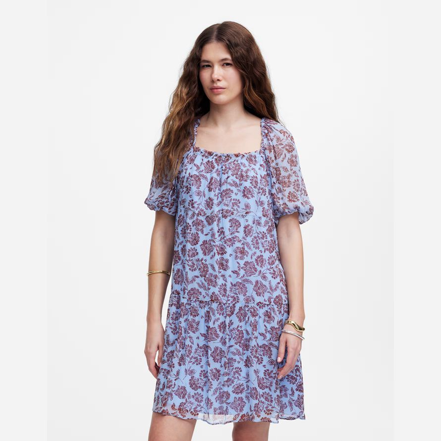 madewell puff-sleeve mini kleid womens blue chocolate