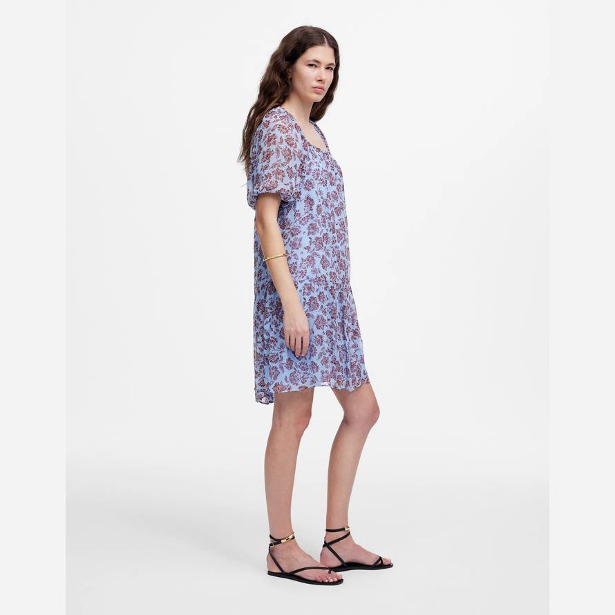 madewell puff-sleeve mini kleid womens blue chocolate