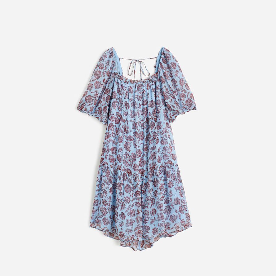 madewell puff-sleeve mini kleid womens blue chocolate