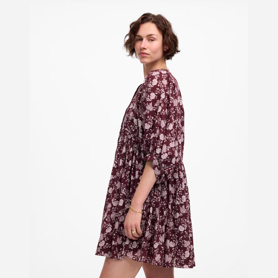dark red pink madewell splitneck puff-Ärmel-frauen kleid