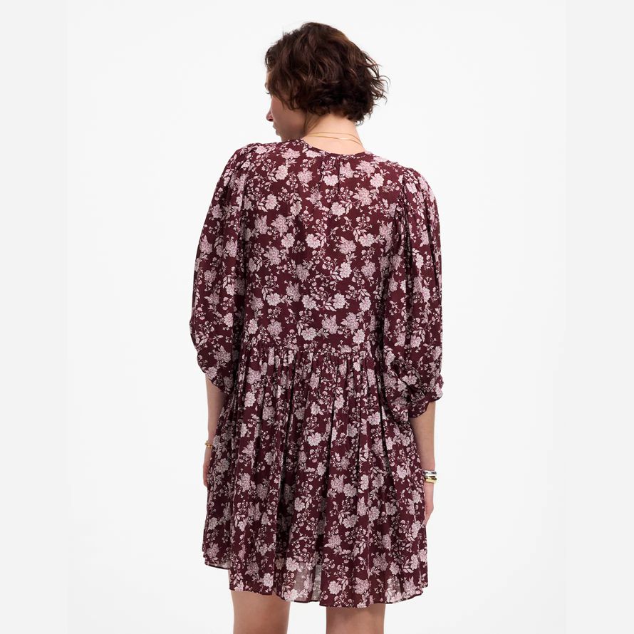 dark red pink madewell splitneck puff-Ärmel-frauen kleid