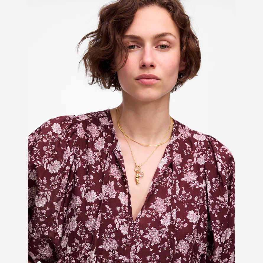 dark red pink madewell splitneck puff-Ärmel-frauen kleid