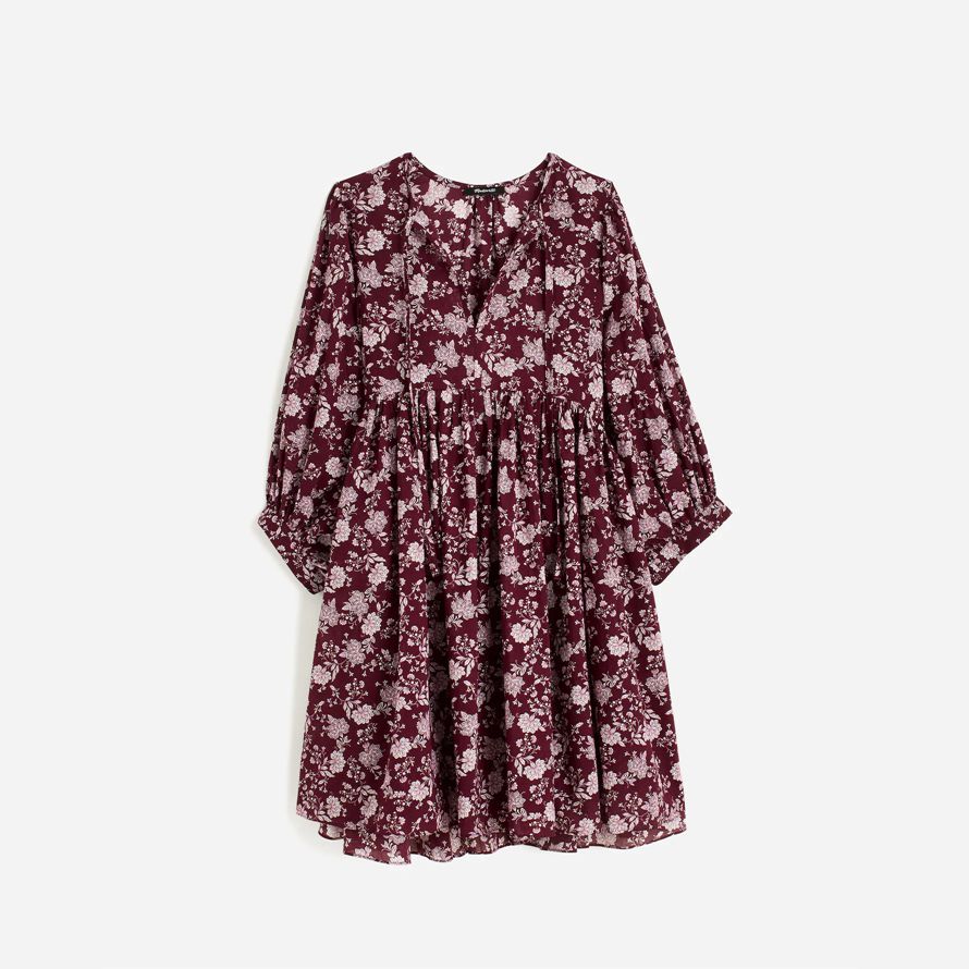 dark red pink madewell splitneck puff-Ärmel-frauen kleid