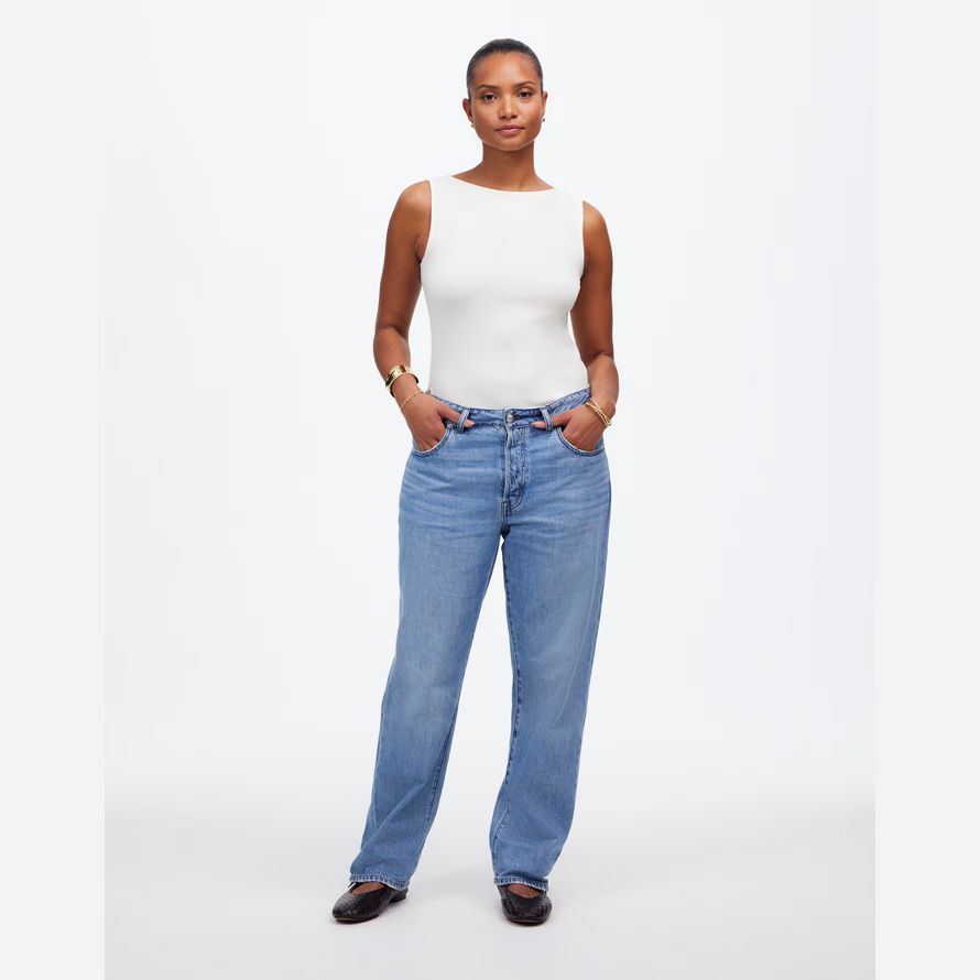madewell dem curvy dean easy straight luftige damen jeans blau