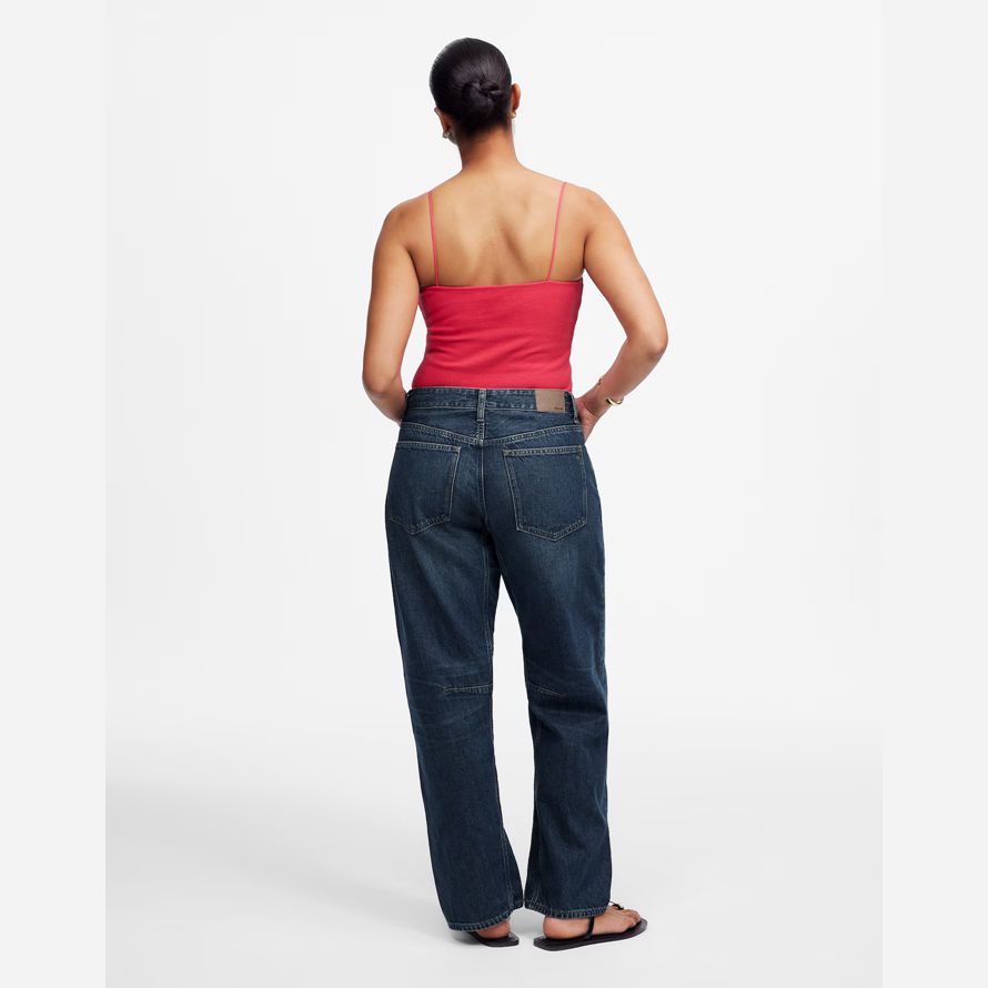madewell dem curvy schossen barrel-leg womens jeans-dark blue