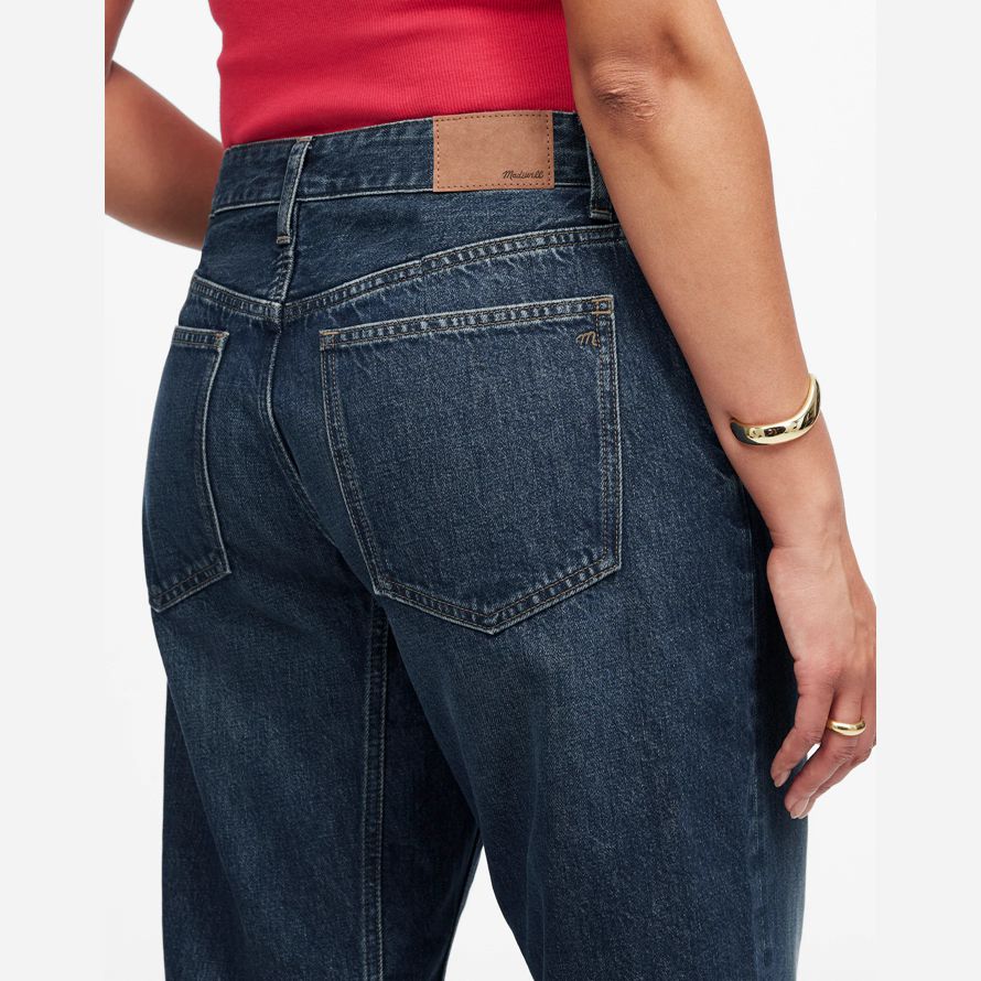 madewell dem curvy schossen barrel-leg womens jeans-dark blue