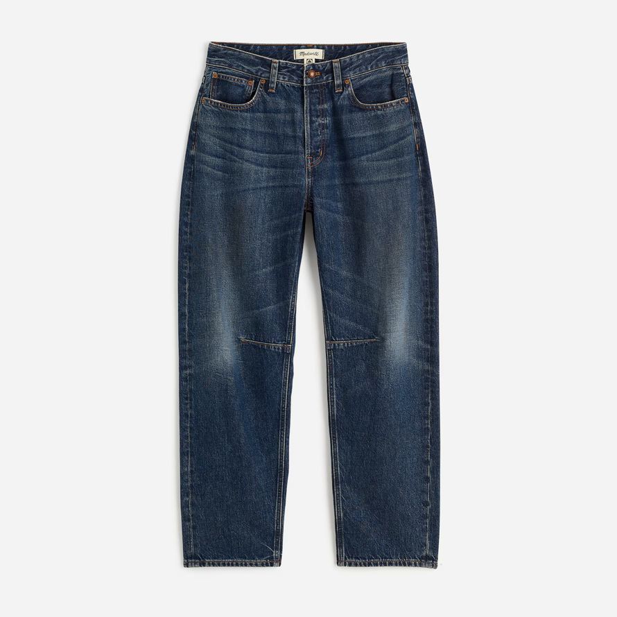 madewell dem curvy schossen barrel-leg womens jeans-dark blue